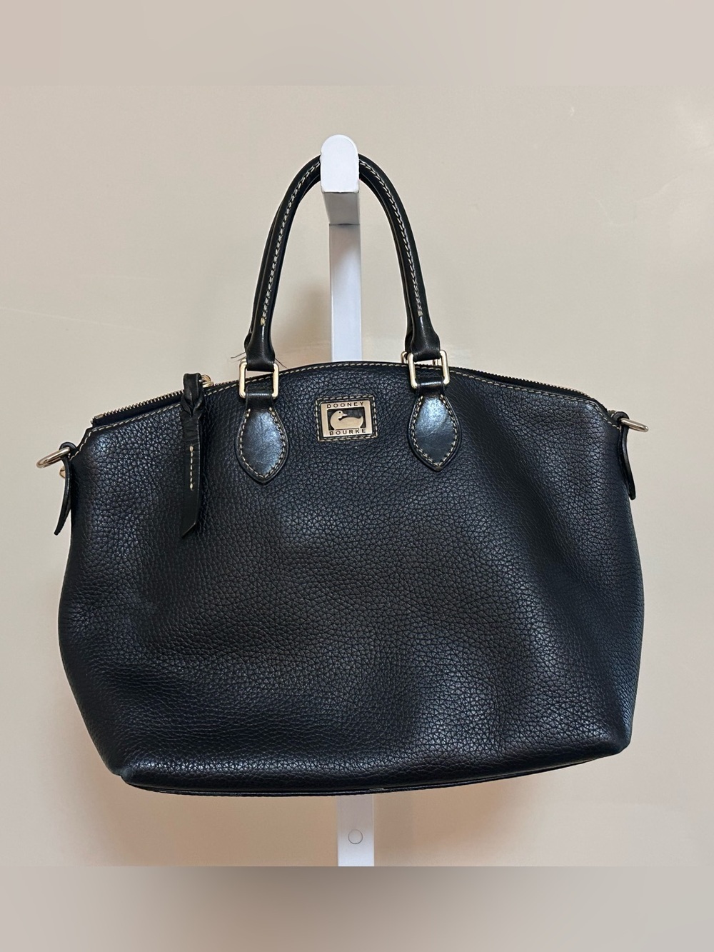 Dooney & Bourke Pebble Grain Large Zip Satchel Black Leather Shoulder Bag